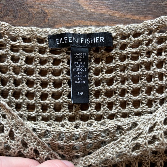 Eileen Fisher 100% Linen Open Knit Crochet Bateau Neck Boxy Top Tan | Size Small - Picture 5 of 10